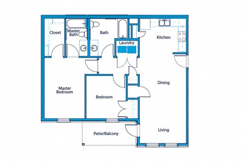 Floor plan for 2 beds, 2 baths, 960 sqft